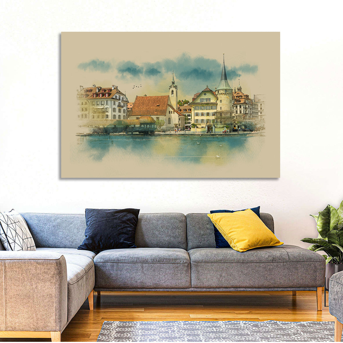 Lucerne Waterfront Sketch Wall Art