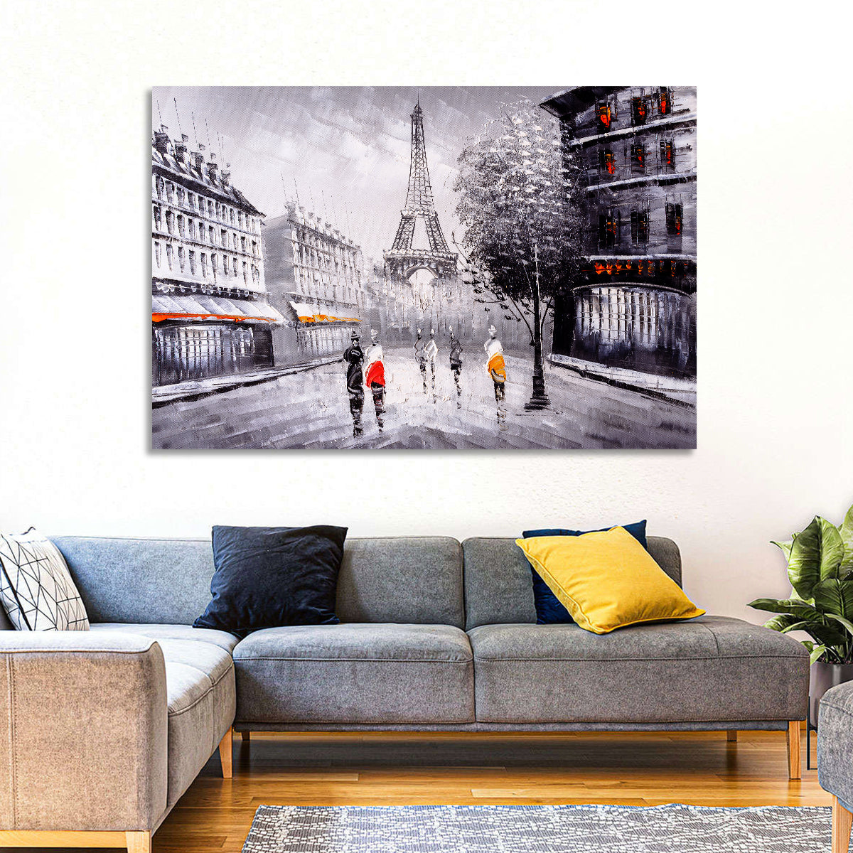 Paris Street with Eiffel Tower Wall Art in a room, landscape