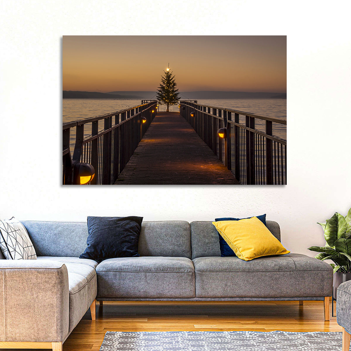Skaneateles Lake Pier Wall Art in a room, landscape