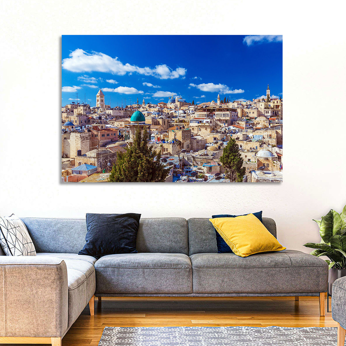 Jerusalem Old City Rooftops Wall Art in a room, landscape