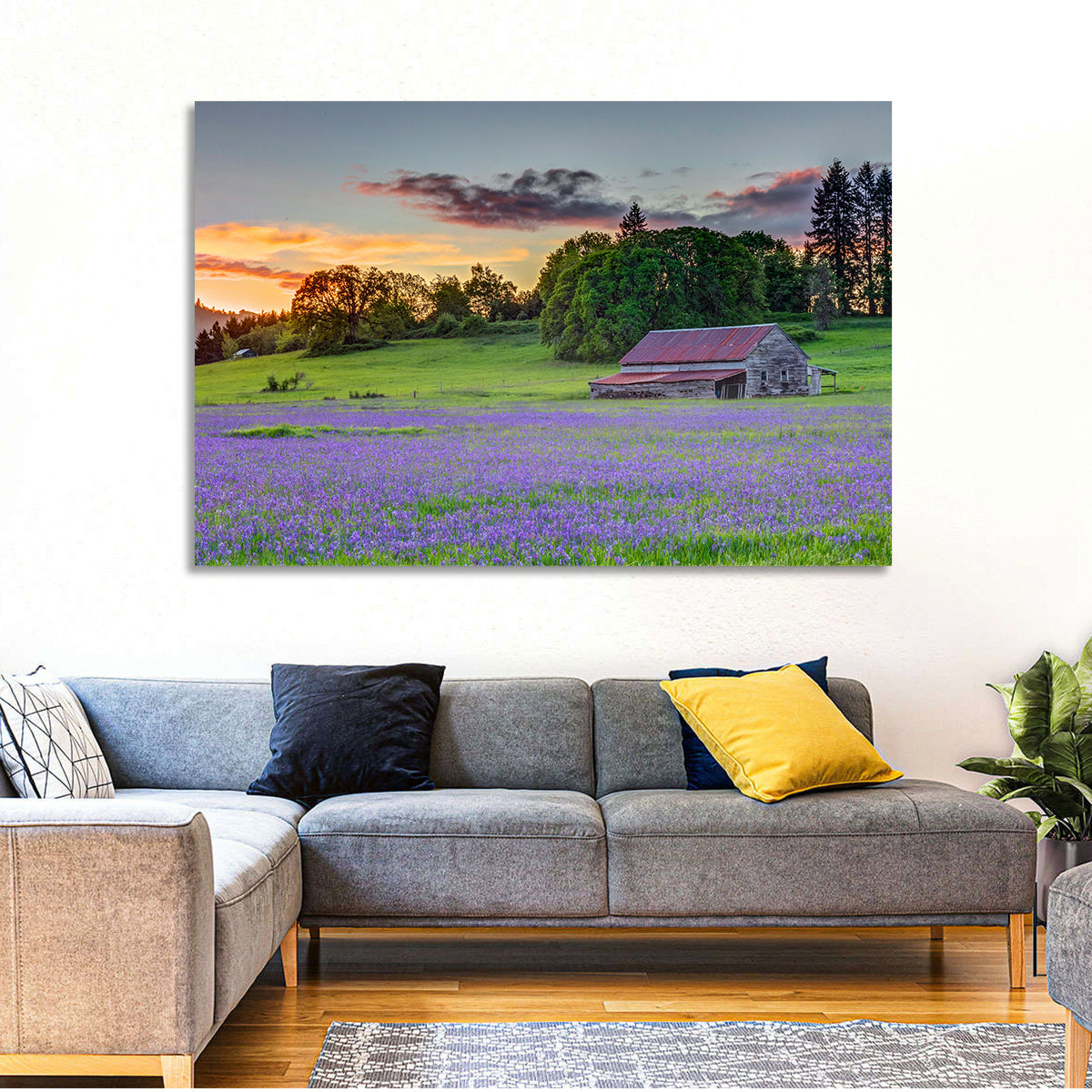 Willamette Valley Barn at Sunset Wall Art in a room, landscape