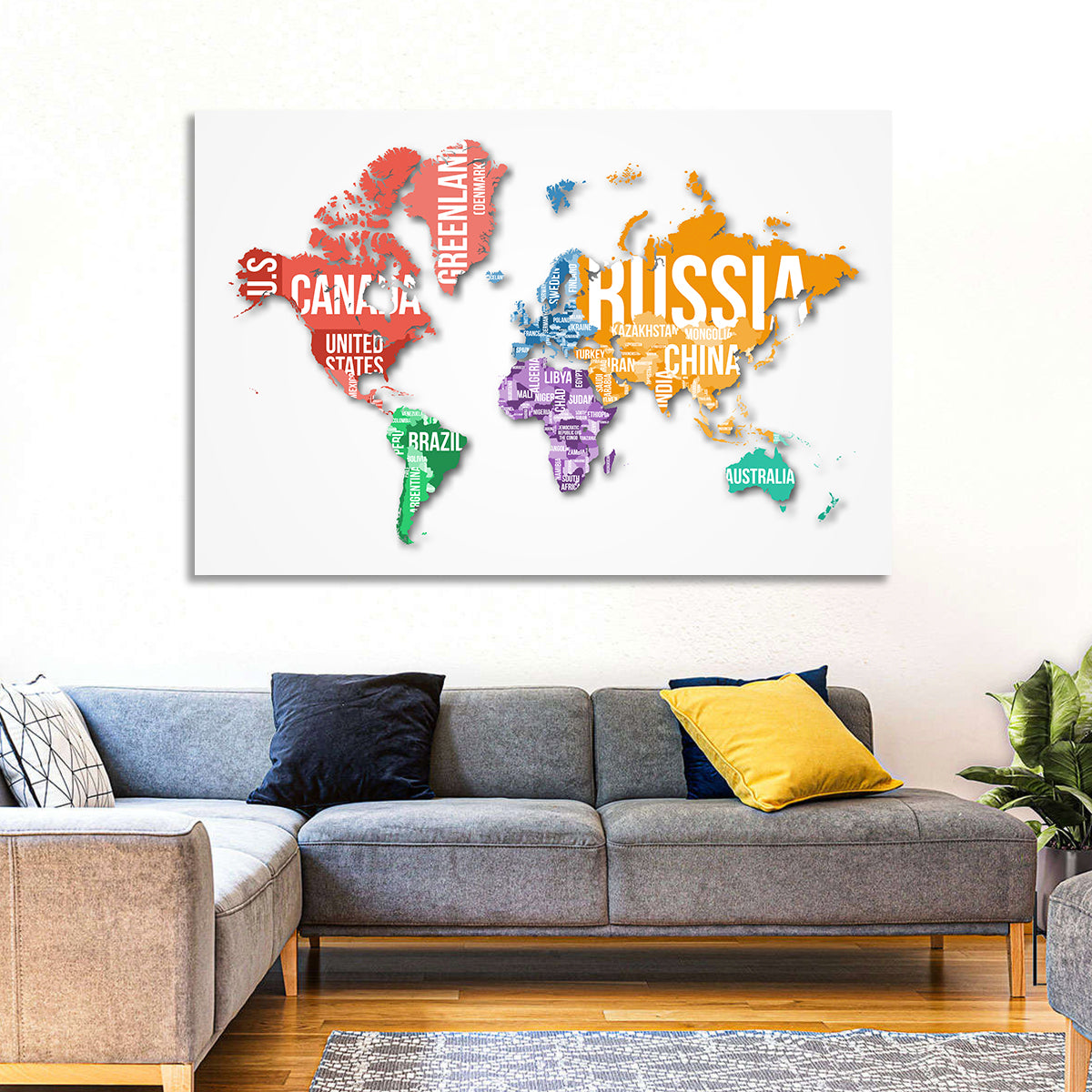 Coloured World Map Wall Art