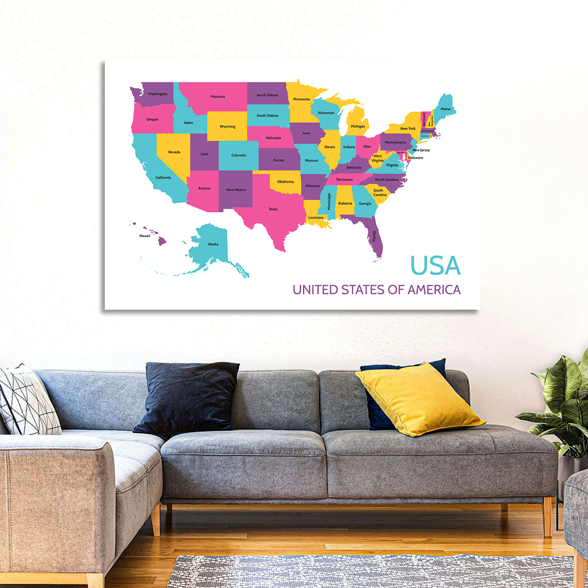 Detailed United States Map Wall Art