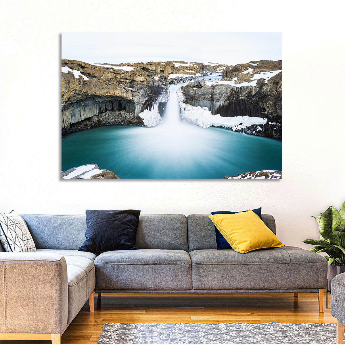 Aldeyjarfoss Basalt Waterfall Wall Art in a room, landscape