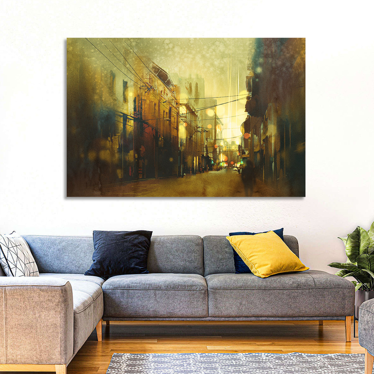 Golden Hour Urban Street Wall Art in a room, landscape
