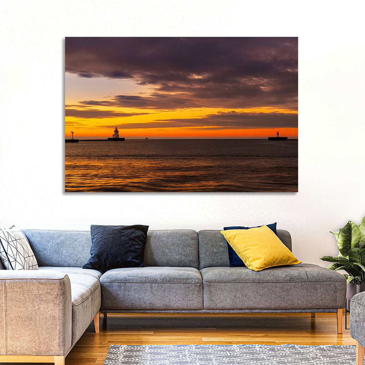 Lake Erie Twin Beacons Wall Art in a room, landscape