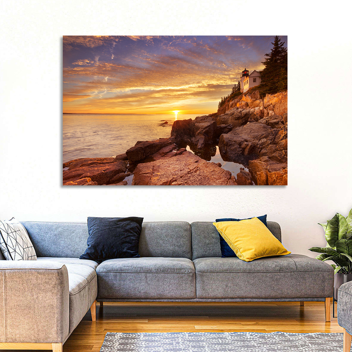 Bass Harbor Head Light at Sunset Wall Art in a room, landscape