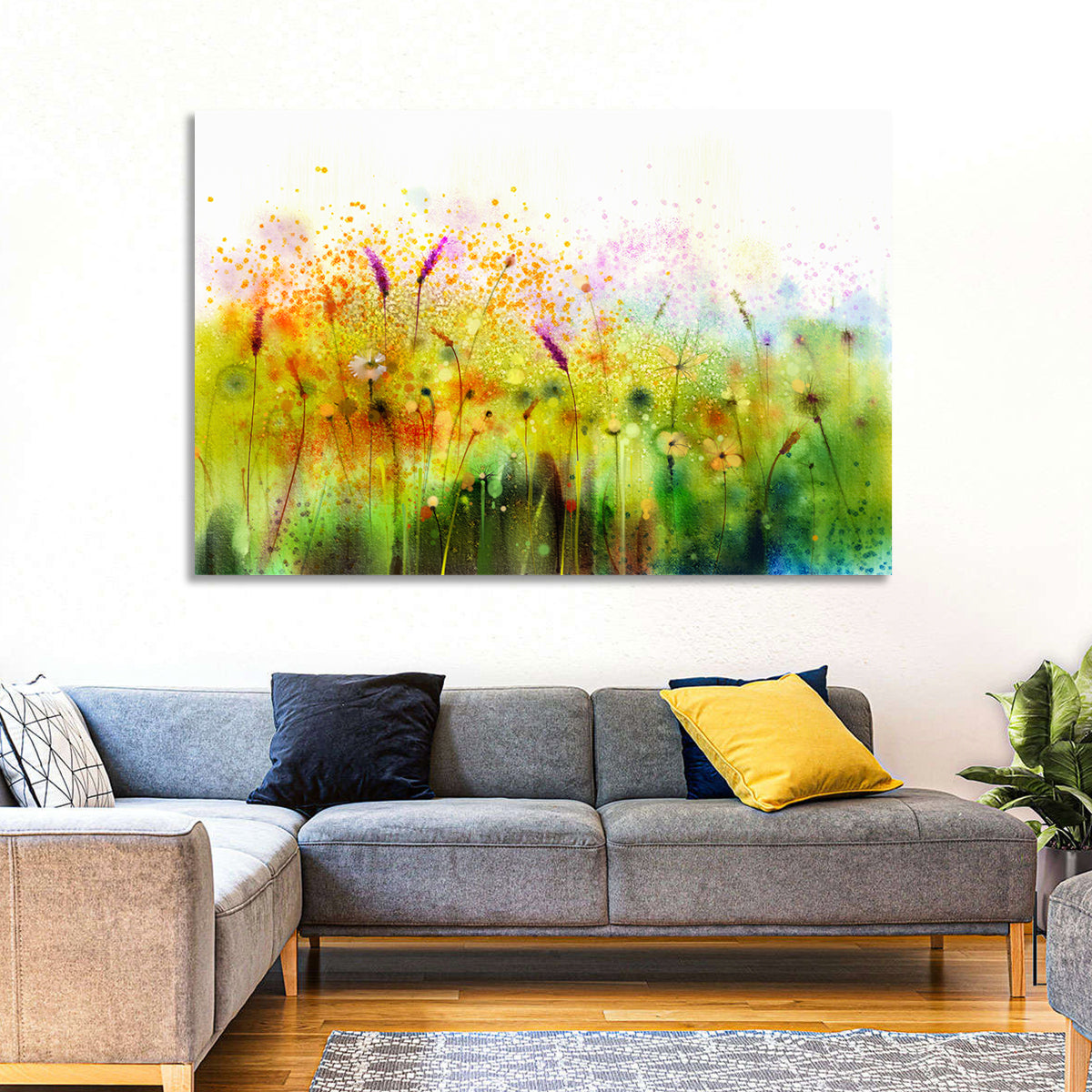Cosmos Wildflowers Watercolor Wall Art in a room, landscape