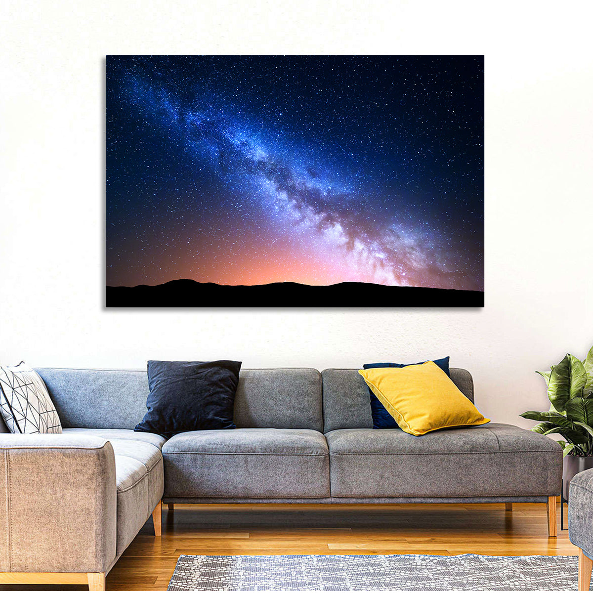 Milky Way Over Silhouetted Hills Wall Art in a room, landscape