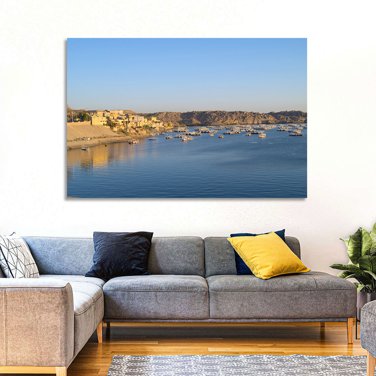 Lake Nasser Harbor View Wall Art in a room, landscape