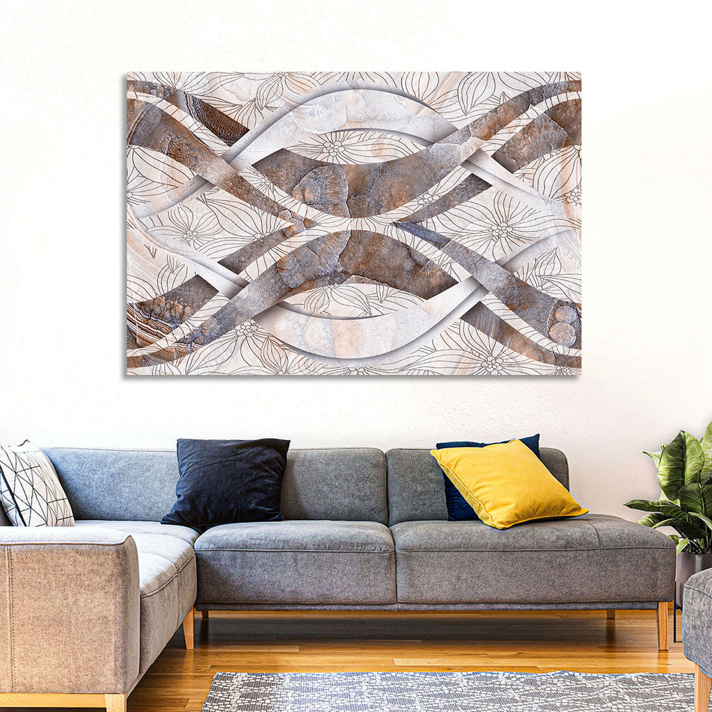Waving Stone with Line Flowers Wall Art