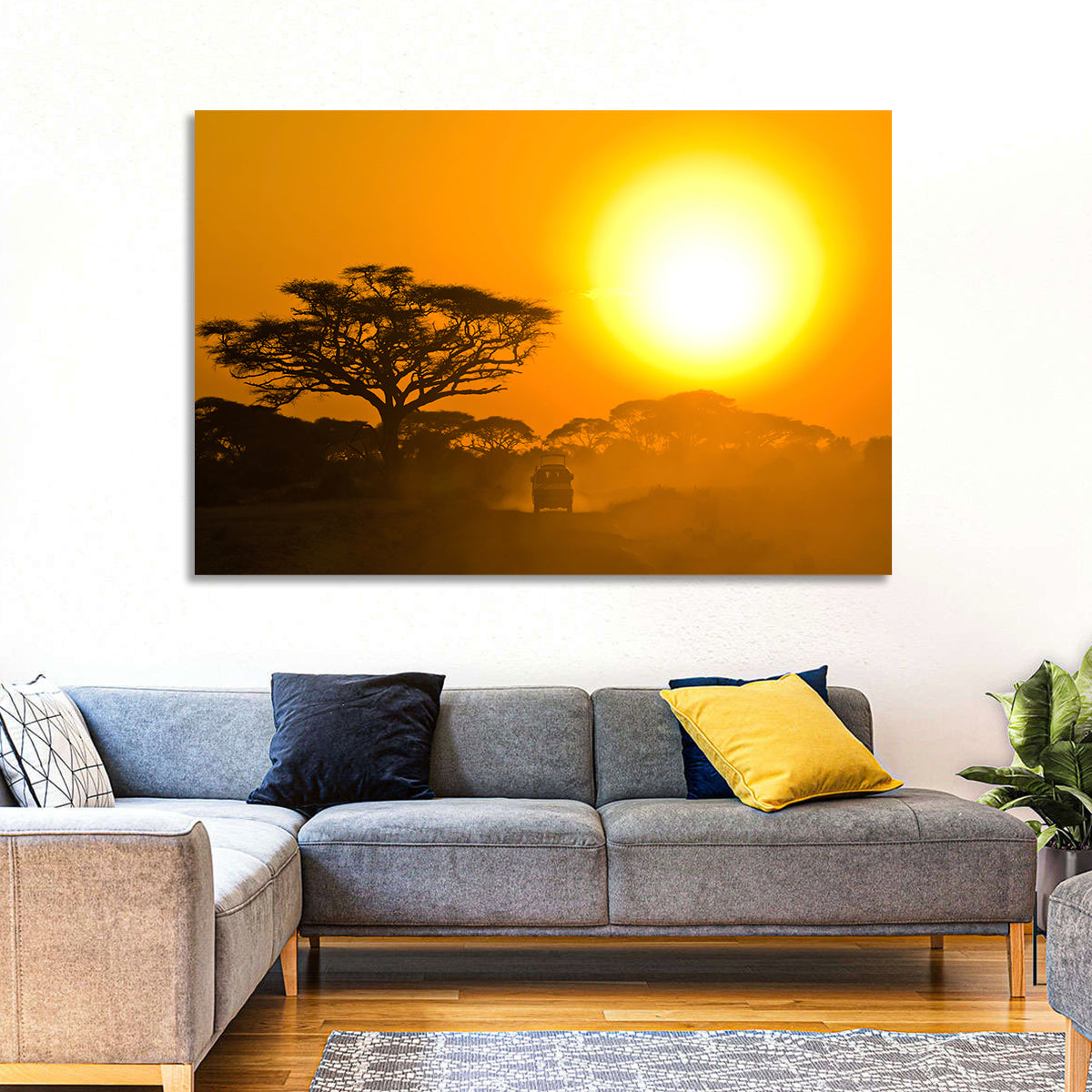Jeep on Savannah at Sunset Wall Art