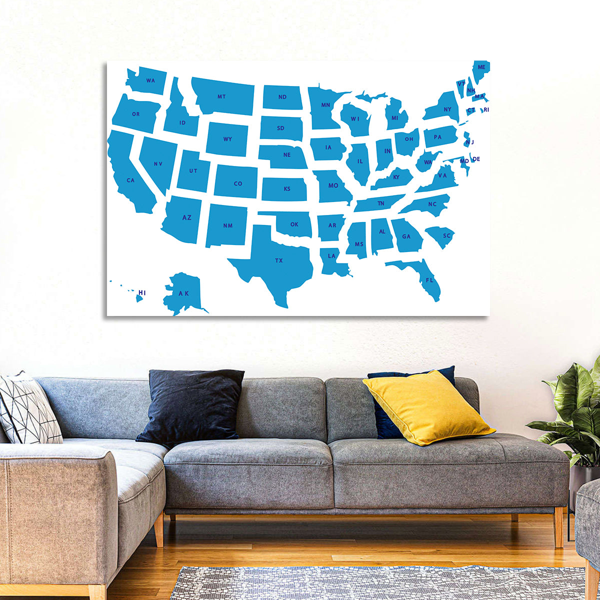 Blue Minimalist USA Map Wall Art