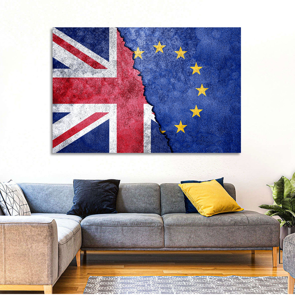 Divided Union Jack and Eu Flag Wall Art