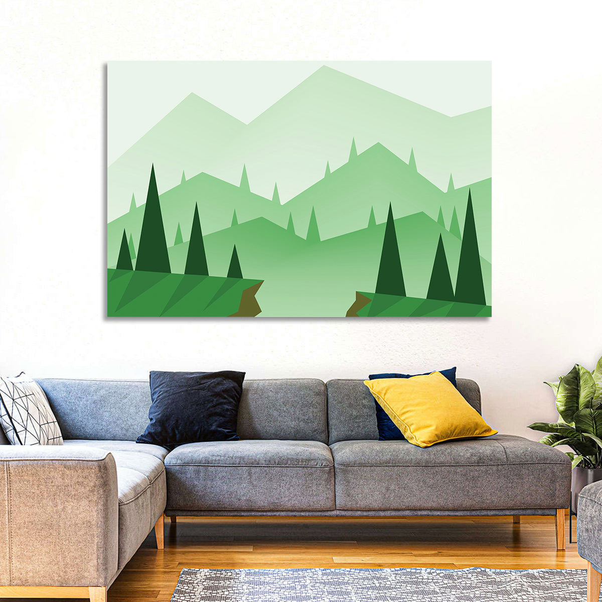Misty Green Hills Illustration Wall Art