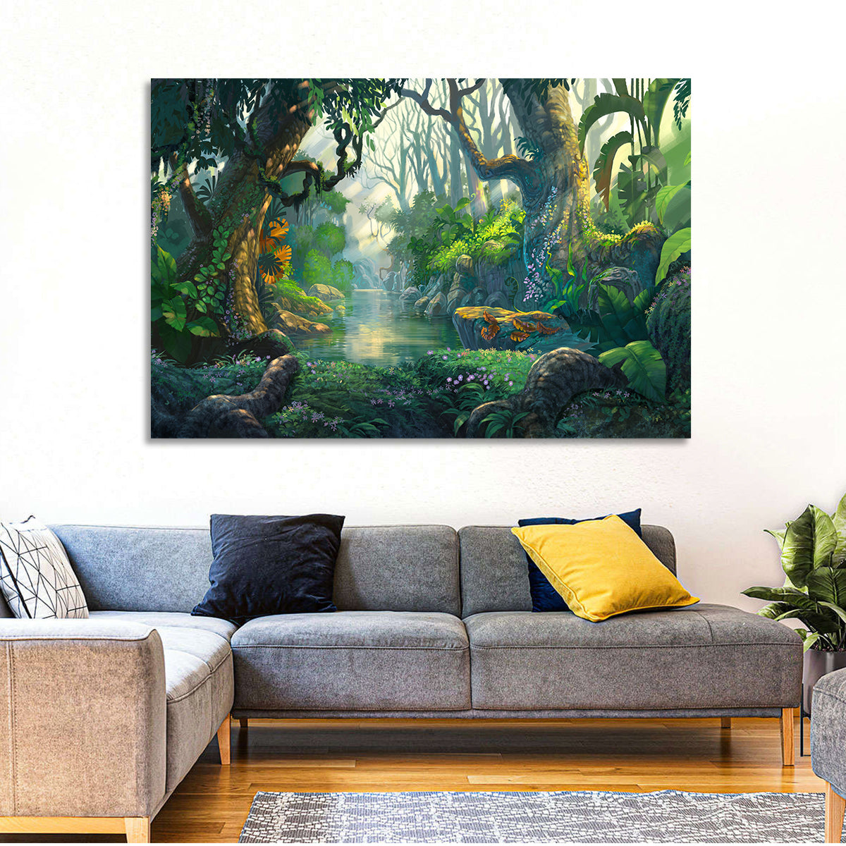 Sunlit Jungle River Wall Art