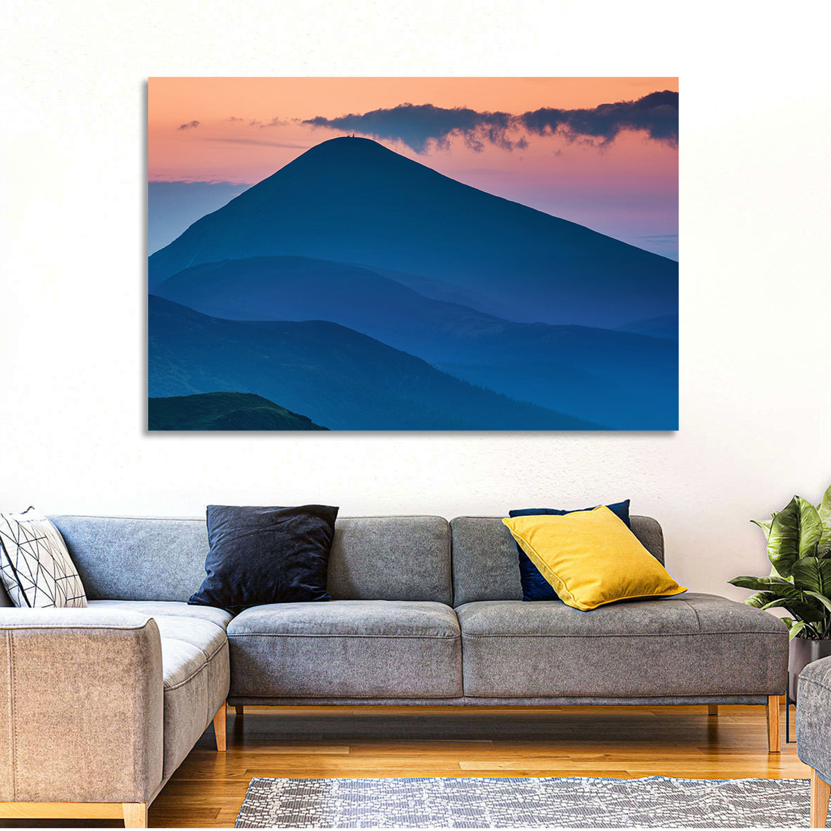 Twilight Mountain Range Wall Art in a room, landscape