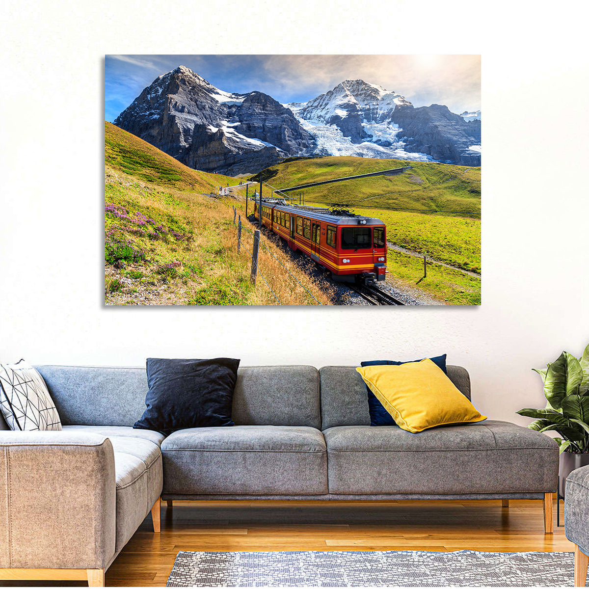 Red Alpine Train at Eiger Wall Art