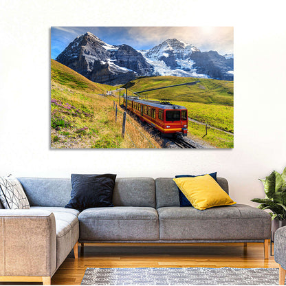 Red Alpine Train at Eiger Wall Art