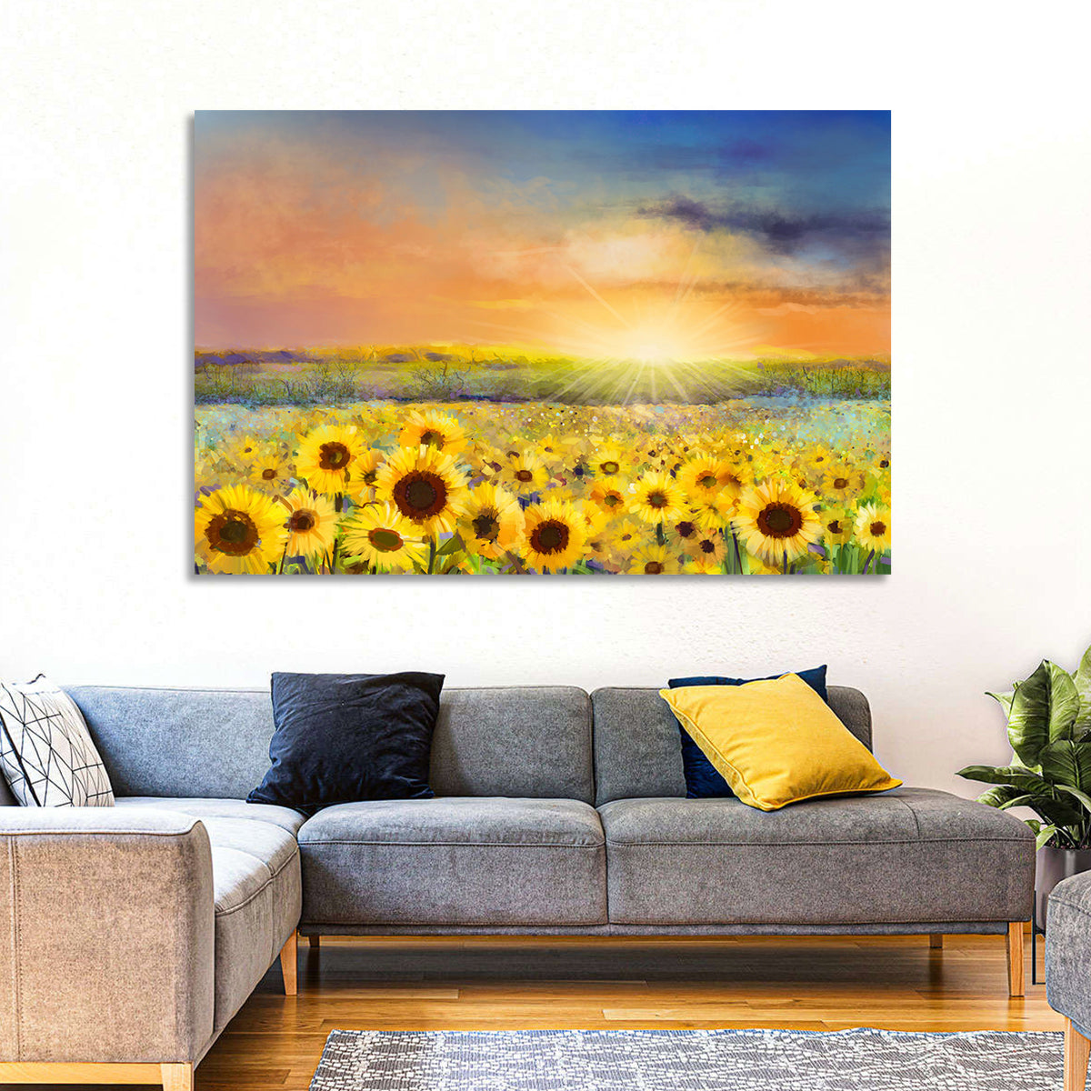 Sunburst Over Sunflower Field Wall Art