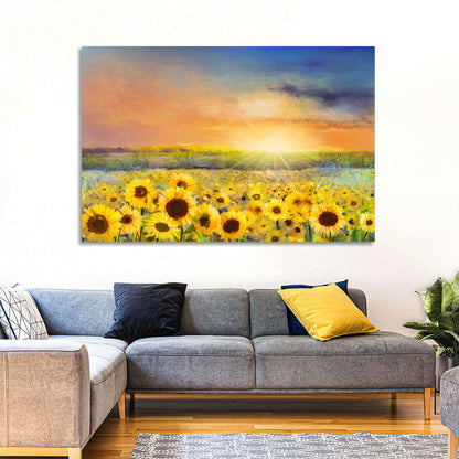 Sunburst Over Sunflower Field Wall Art