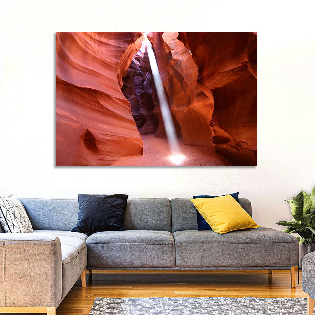 Antelope Canyon Light Beam Wall Art in a room, landscape