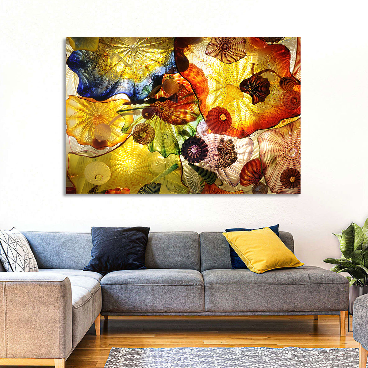 Kaleidoscopic Glass Ceiling Abstract Wall Art in a room, landscape