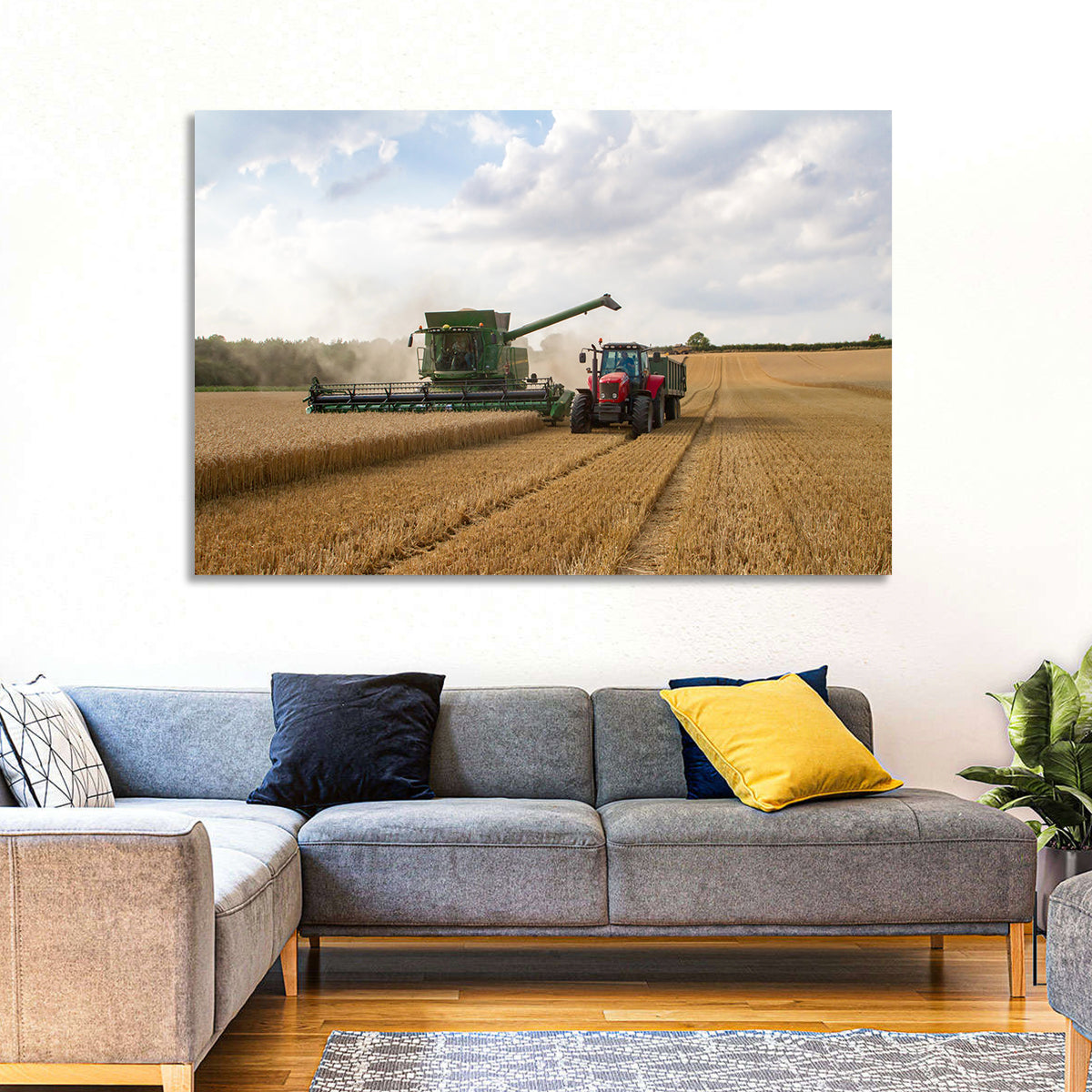 Wheat Harvest with Combine and Tractor Wall Art