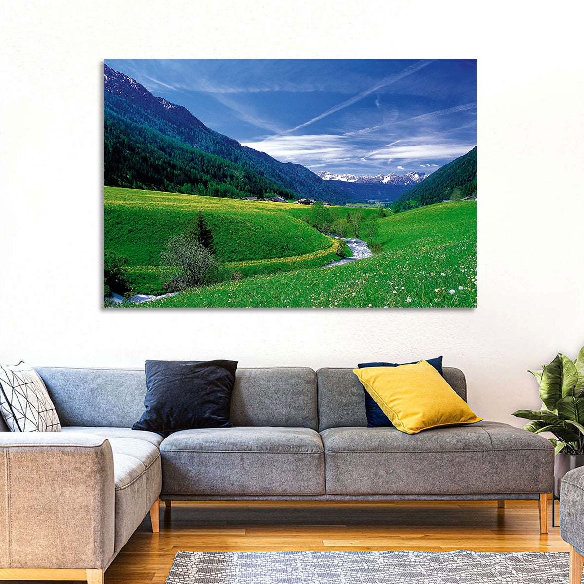Snow-capped Peaks and Floral Meadow Wall Art