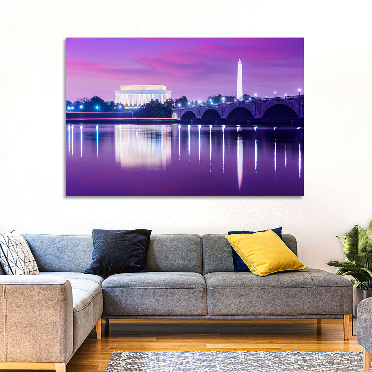 Purple Twilight Washington D.c. Skyline Wall Art in a room, landscape