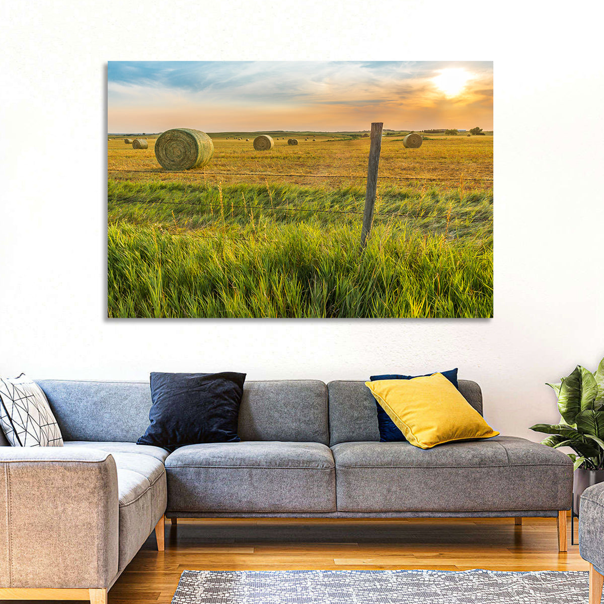 Hay Bales at Sunset Wall Art
