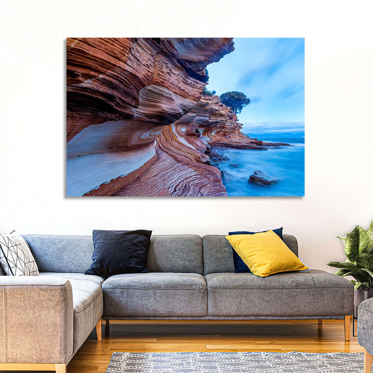 Painted Cliffs, Maria Island Wall Art in a room, landscape