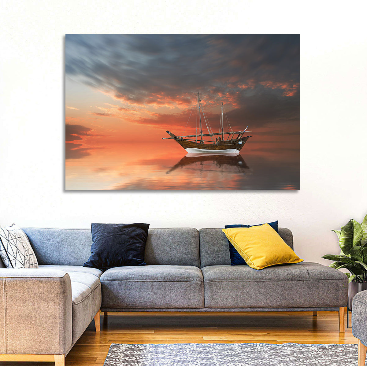 Dhow at Sunset Wall Art in a room, landscape