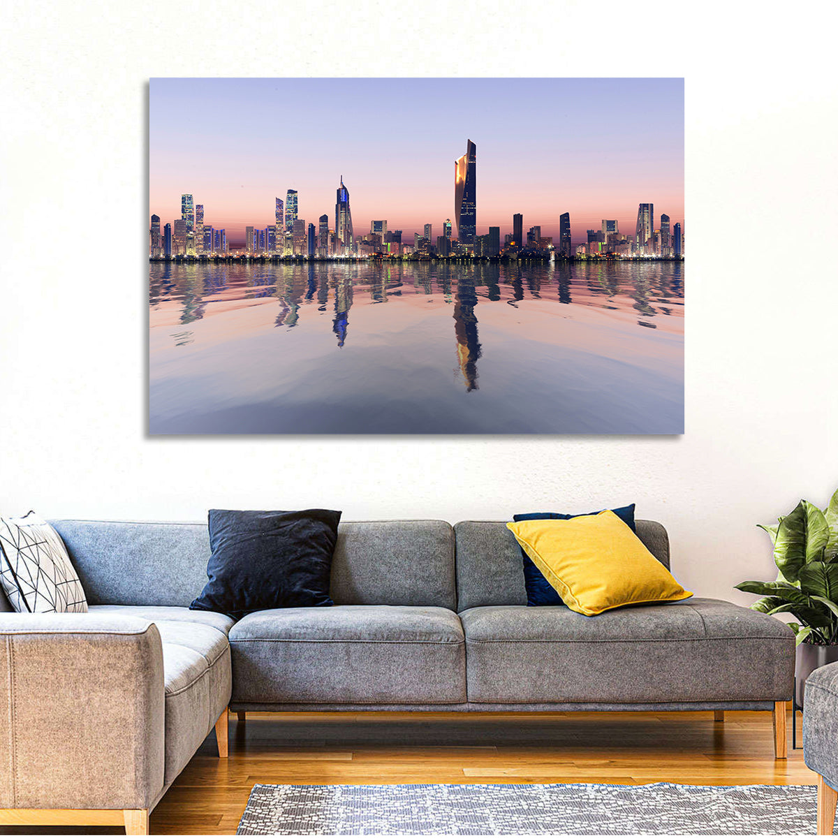 Al Hamra Tower Twilight Skyline Wall Art in a room, landscape