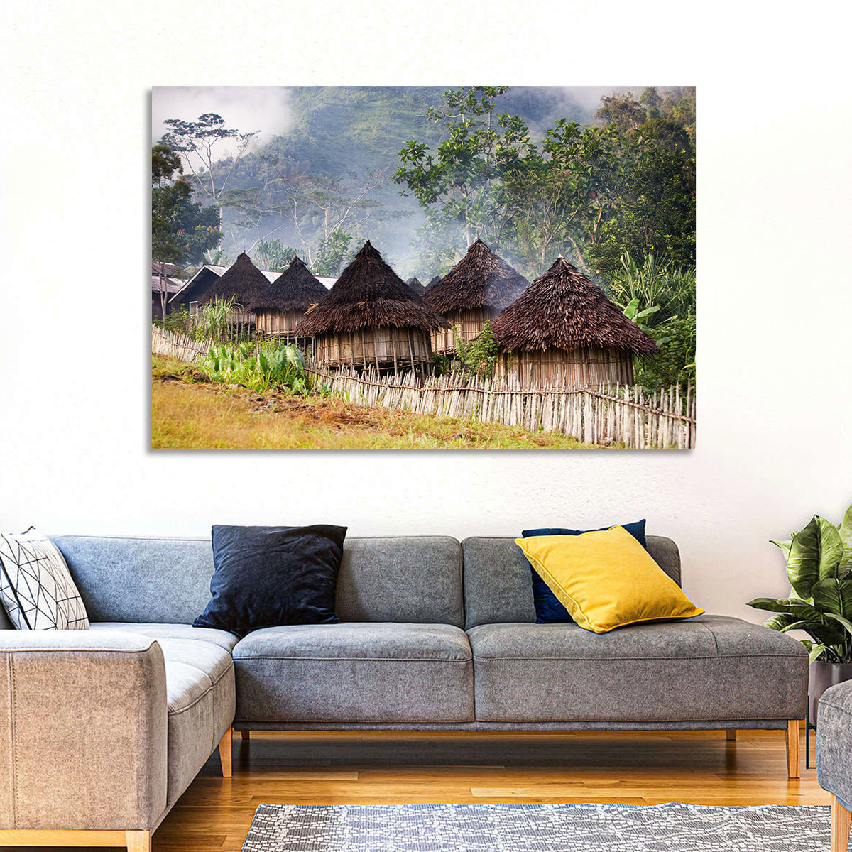 Papua Mountain Village Wall Art in a room, landscape