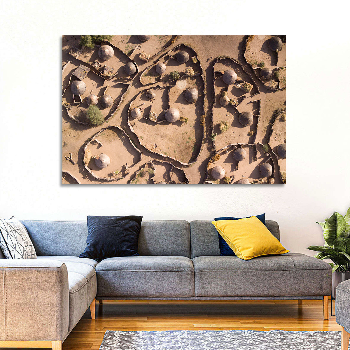 Thatched Huts in Chad Wall Art in a room, landscape