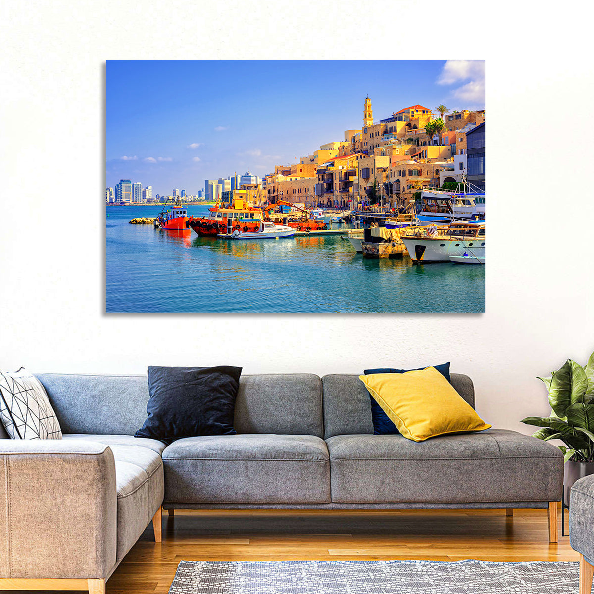 Old Jaffa Harbor Wall Art in a room, landscape