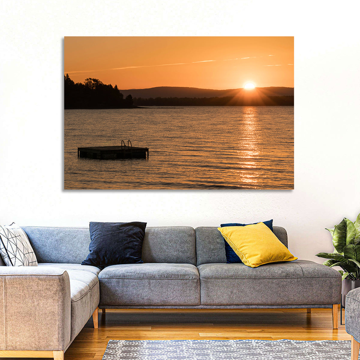 Lake Champlain Sunset Wall Art in a room, landscape