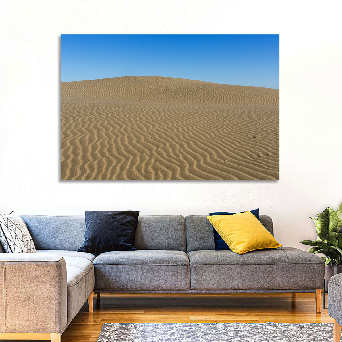 Namib Desert Rippled Sand Dunes Wall Art in a room, landscape