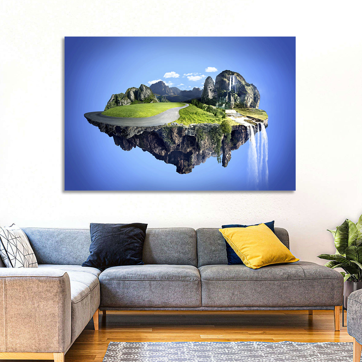 Surreal Floating Island with Waterfalls Wall Art