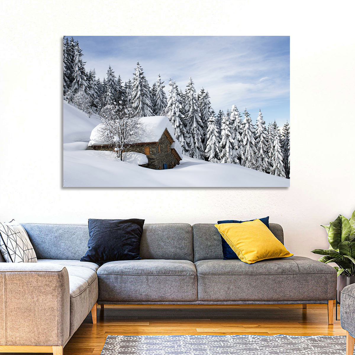 Snow Covered Alpine Cabin Wall Art