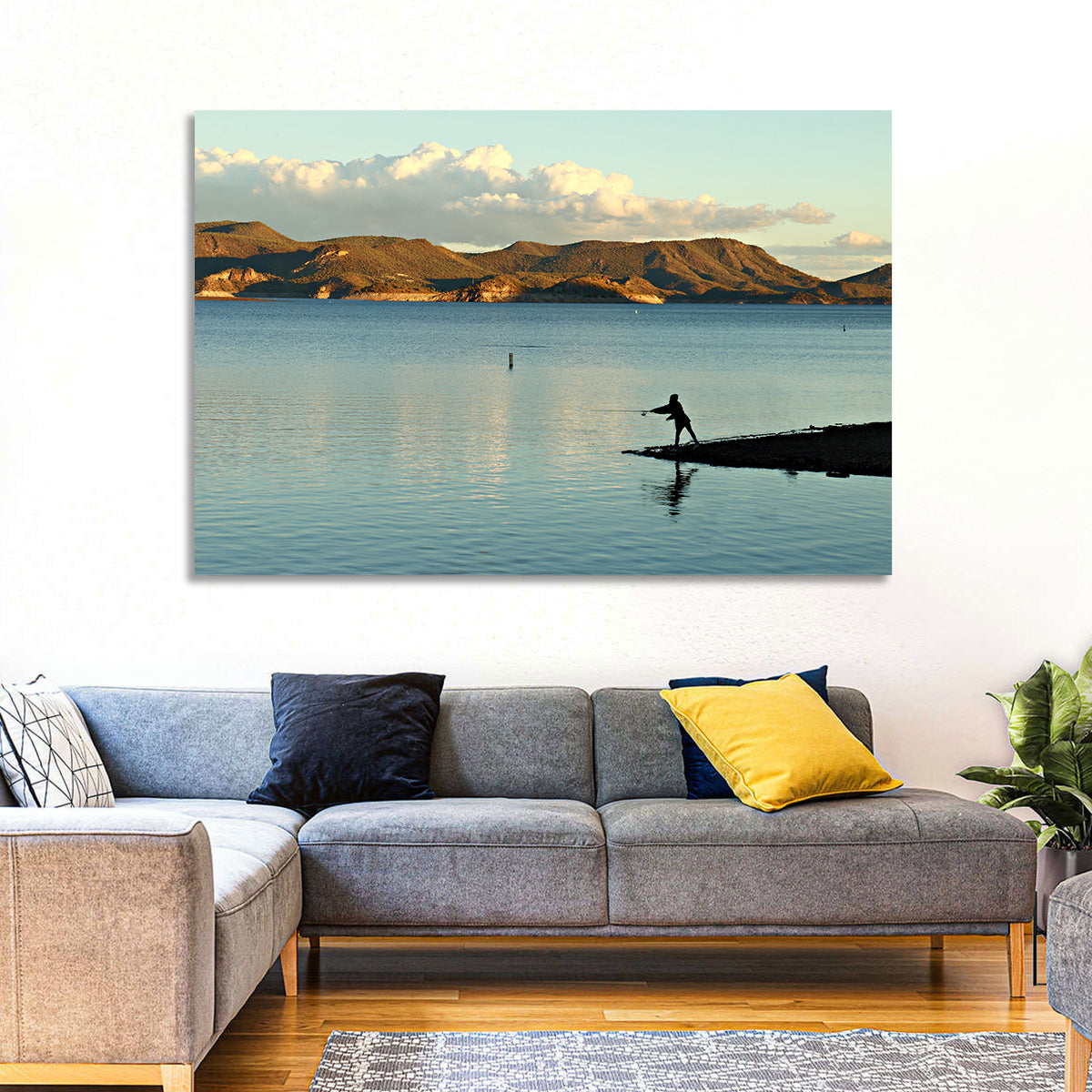 Lake Pleasant Fisherman Silhouette Wall Art
