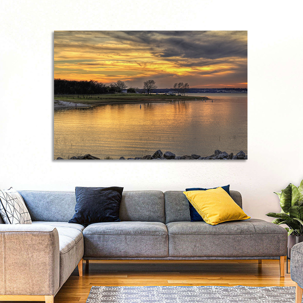 Lake Whitney Sunset Wall Art in a room, landscape