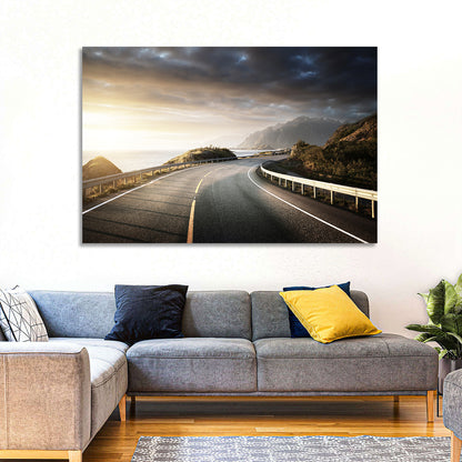 Golden Sunrise Coastal Road Wall Art