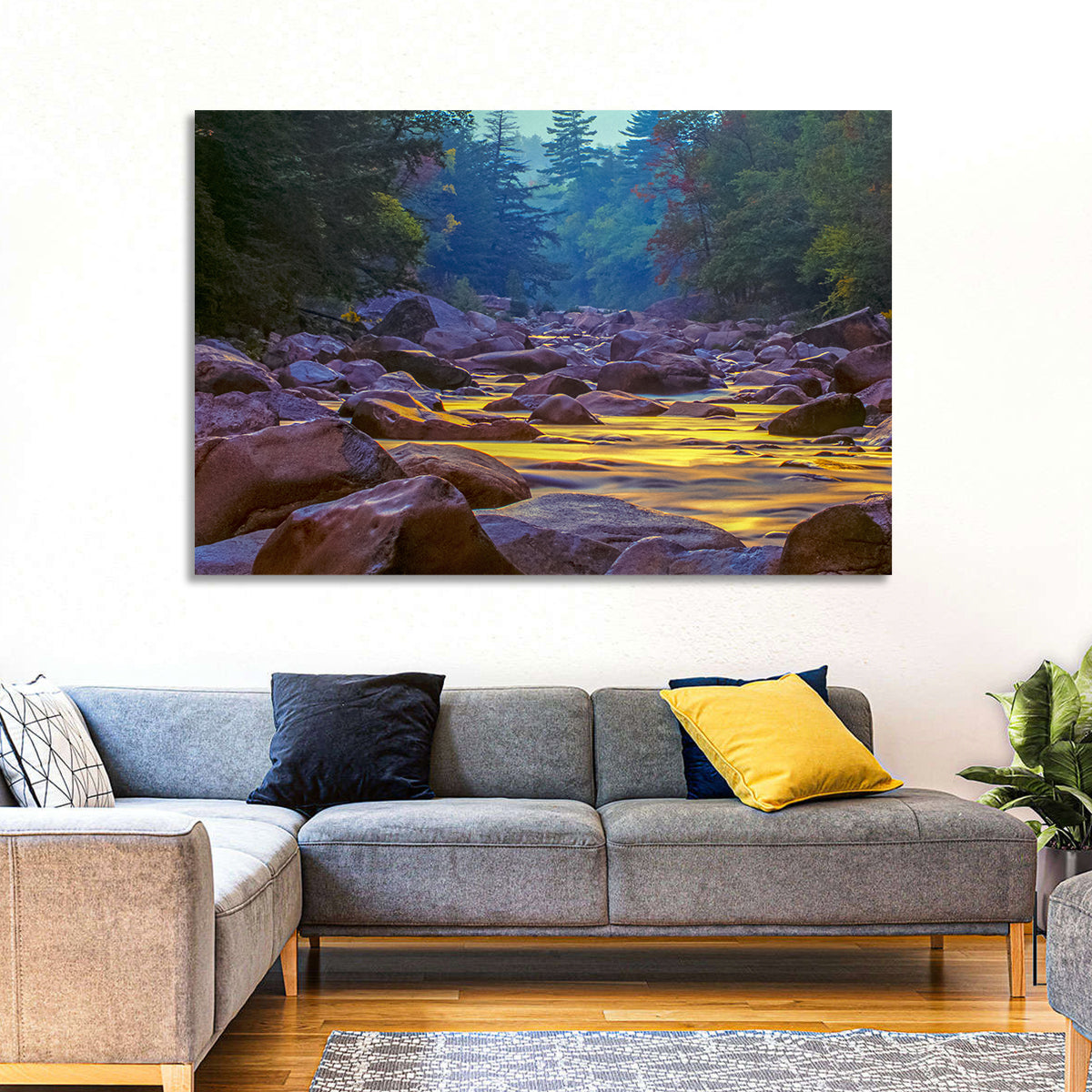 Swift River at Golden Hour, New Hampshire Wall Art in a room, landscape