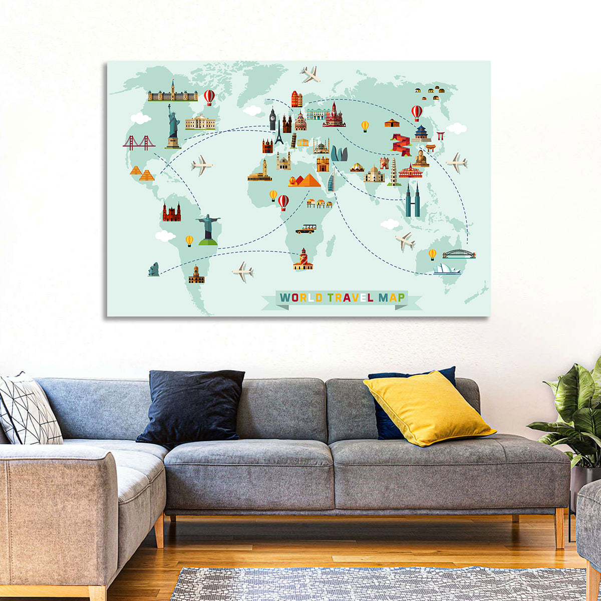 World Travel Map Illustration Wall Art