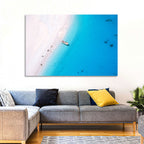Aerial Beach Bay with White Boat Wall Art