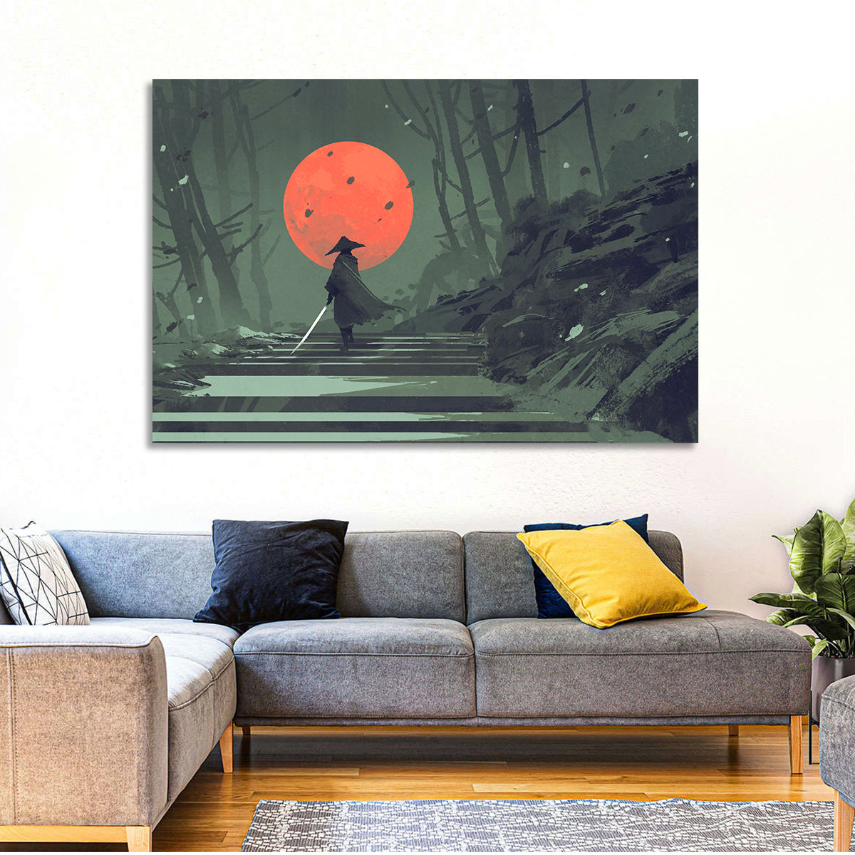 Samurai Under Red Moon Wall Art