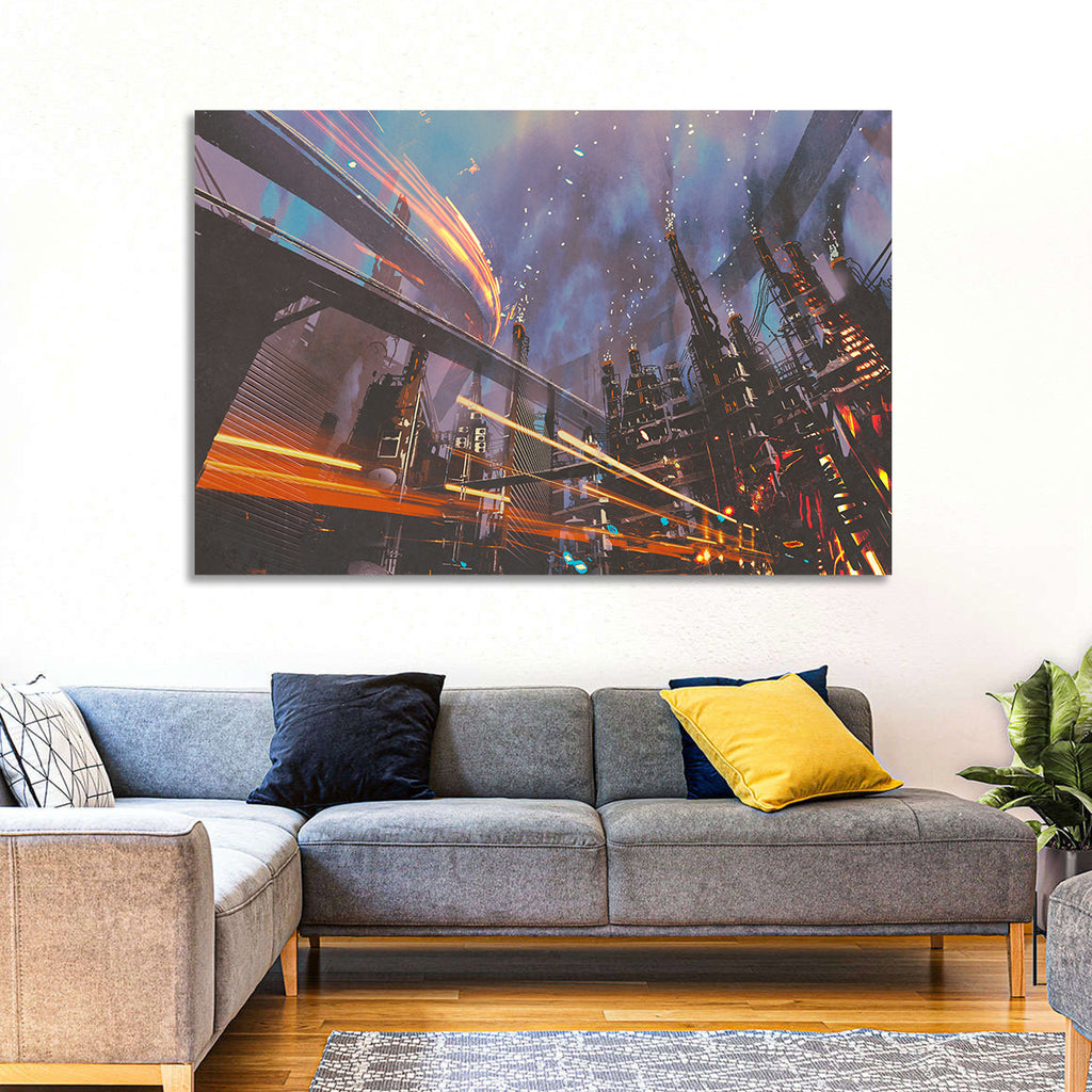 Futuristic Industrial Cityscape Wall Art