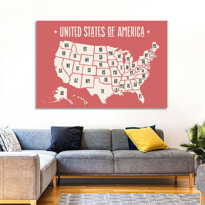 United States Map with State Abbreviations Wall Art
